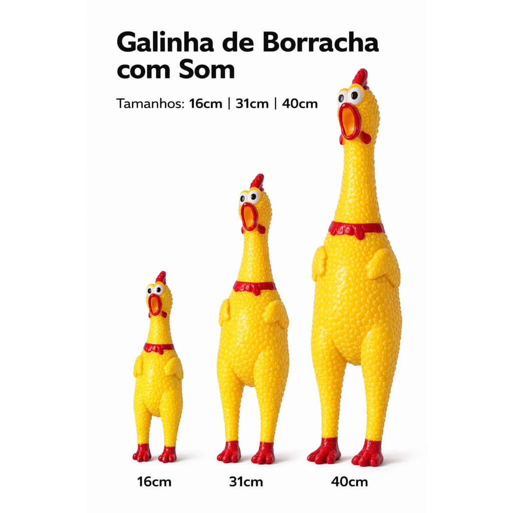 Galinha de Borracha com Som para Cachorro Pet Brinquedo Vinil Resistente 16cm 31cm 40cm