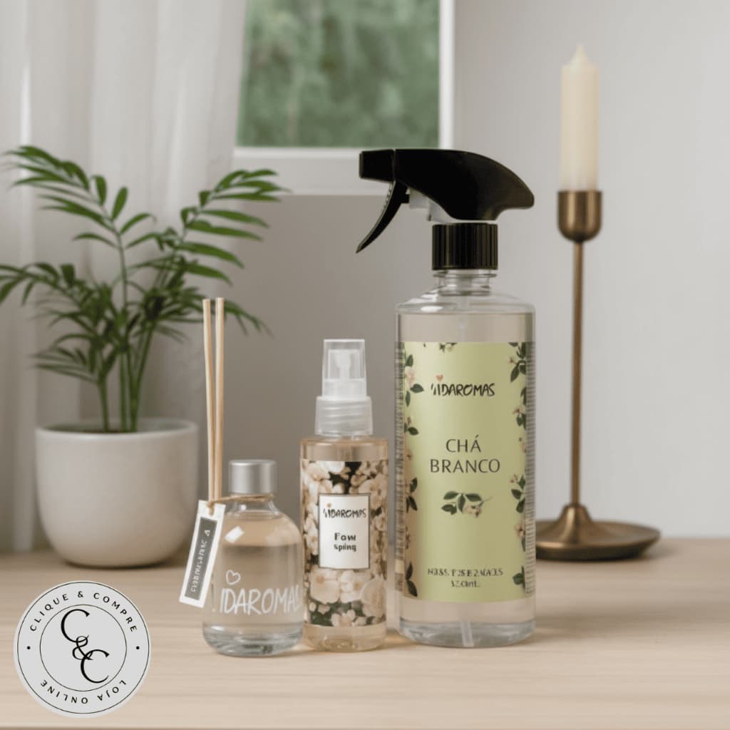 Kit Vidaromas Água Perfumada + Home Spray + Aromatizador com Varetas