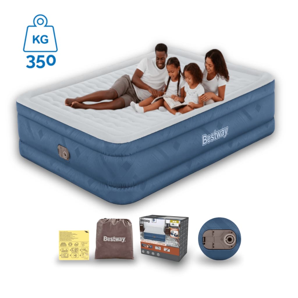 Colchão Inflável Aveludado Casal Queen Bomba Embutida 220V Fortech Elétrico Alto 46cm X 203cm X 152cm Bestway