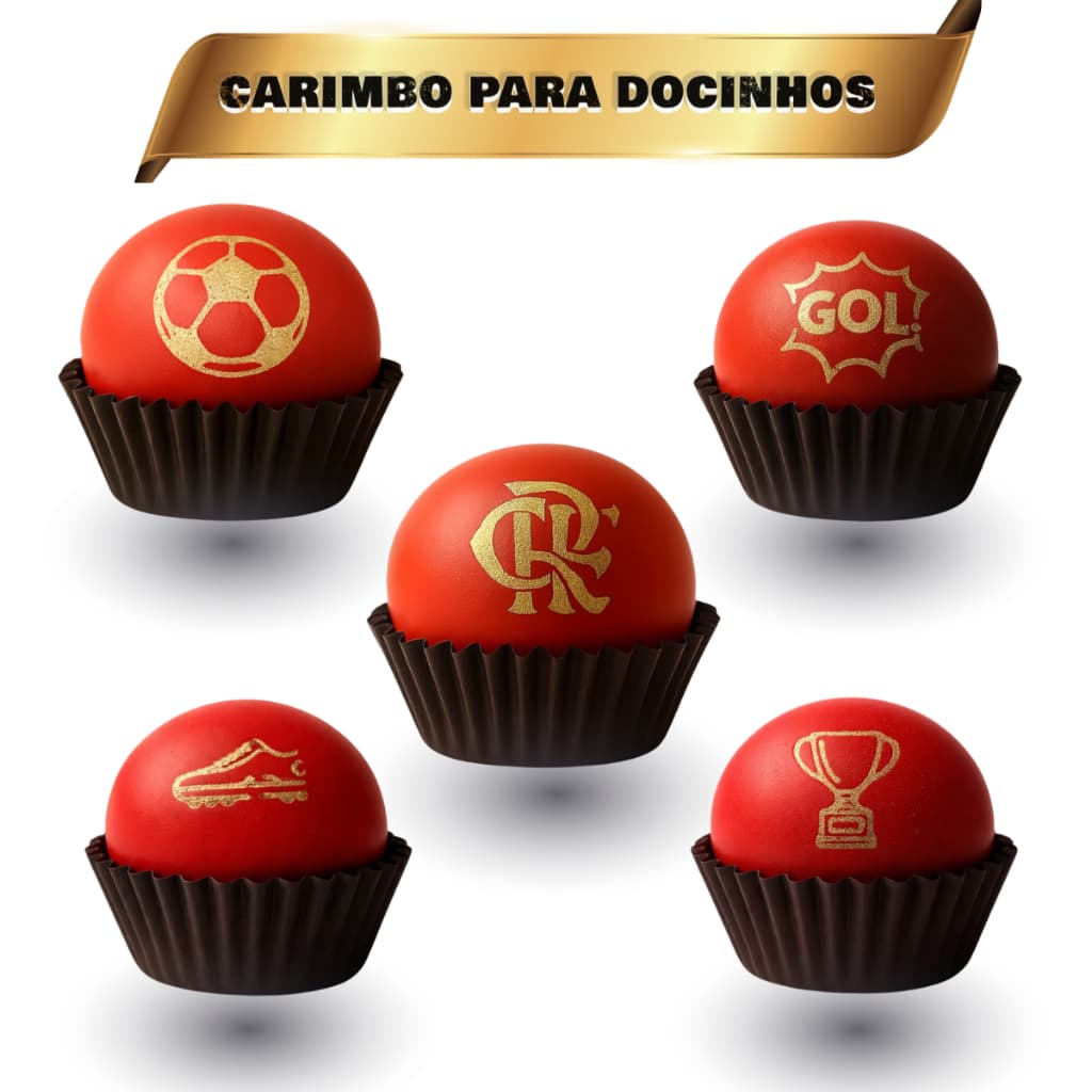 Kit 5 Carimbos para Docinho Tema Futebol Personalize Doces Gourmet Confeitaria Profissional Infantil