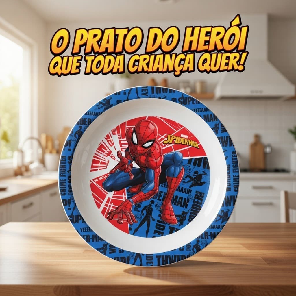 Prato Infantil Refeição Homem Aranha Prato Raso de Melanina Livre de BPA Resistente