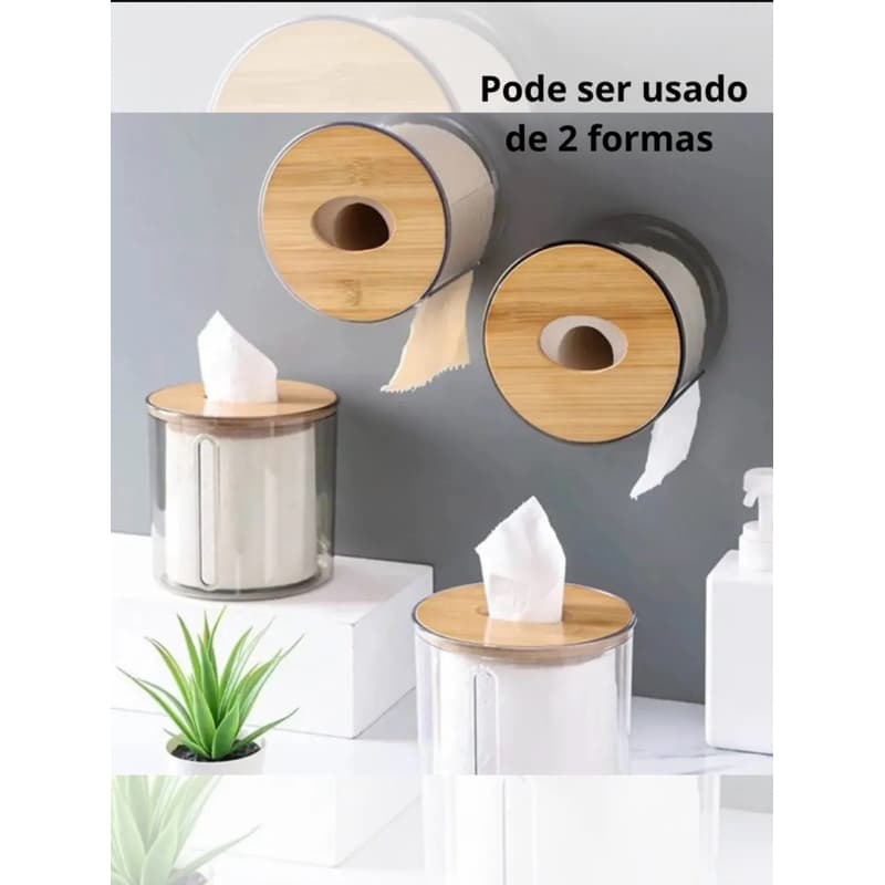 Porta Papel Higiênico com Tampa de Bambu Premium | Suporte Moderno Minimalista Anti-Respingos Banheiro