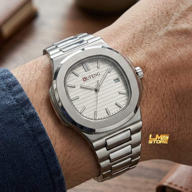 Relógio masculino original relógio de quartzo impermeável de aço inoxidável relógio com calendário