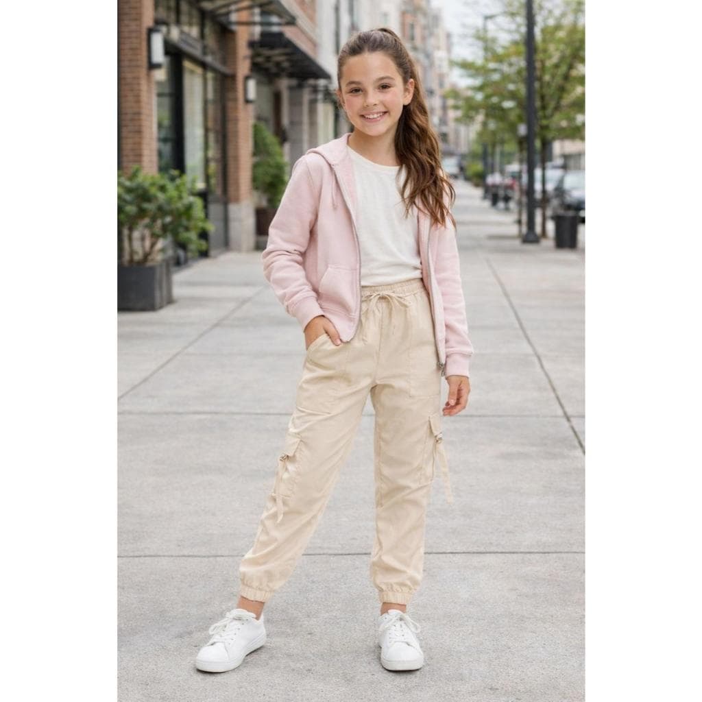 Calça Feminina BEGE Parachute Cargo Acetinada Jogger Gringa Premium