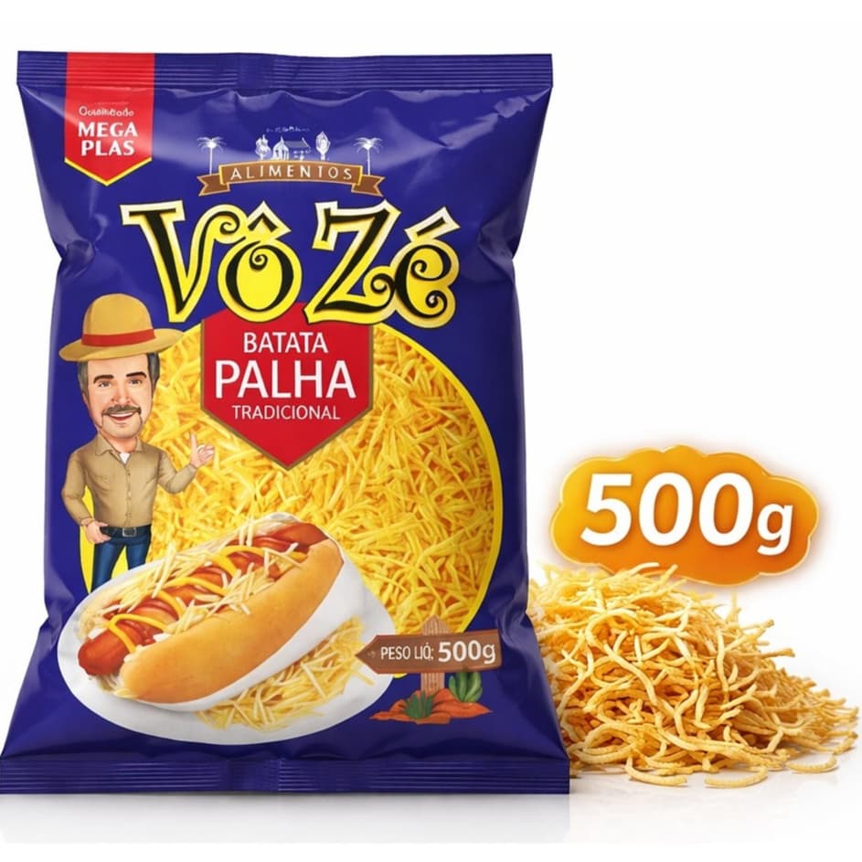 Batata Palha Vô Zé Pacote com 500g Crocante para Hot Dog hambúrguer e Lanches