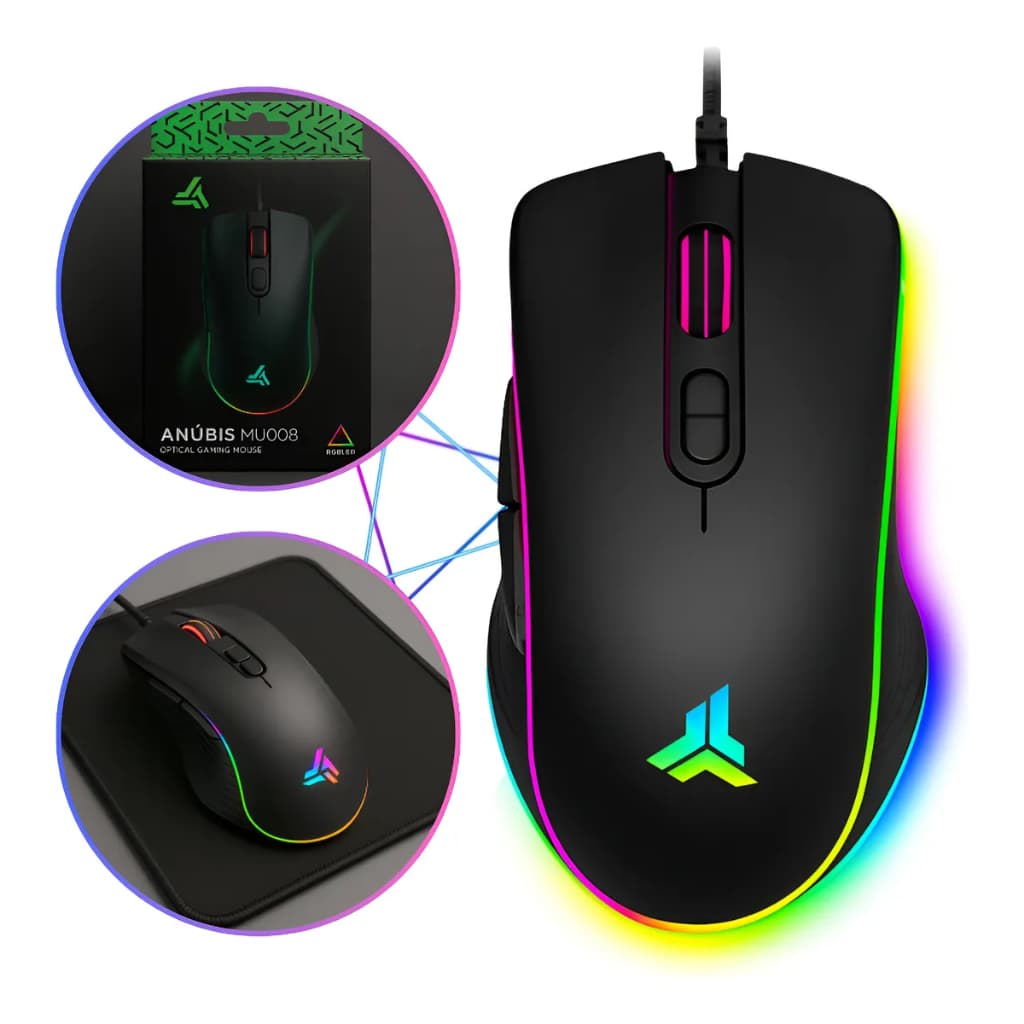 Mouse Gamer Para Jogo 3.200 Dpi Óptico Com Led Rgb Usb Preto Preto Anúbis - 4800dpi