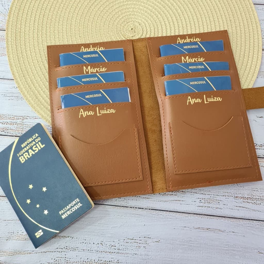Porta Passaporte Família Organizador Documentos Viagem Capa Personalizada Luxo 4 6 8 Lugares