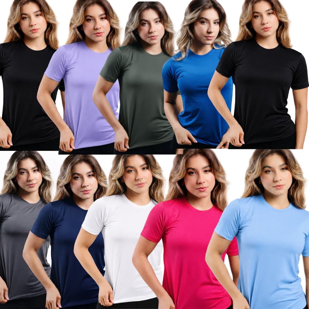 Kit 10 Camiseta Feminina Dry Manga Curta Treino Academia Blusa P M G GG