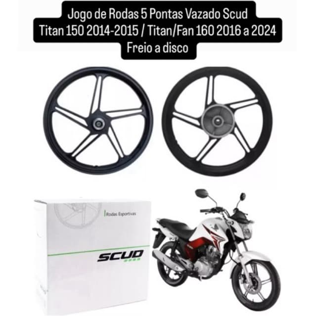 Rodao roda 5 palitos vazado Titan Fan 150 2014-2015 e Fan 160 2016 a 2018 160 2014 até 2026 Start a disco SCUD