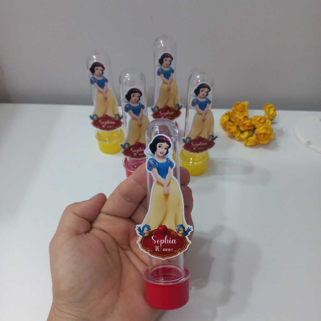 Apliques para tubetes Branca de Neve (faço todos os temas), tag para tubete e outras aplicações