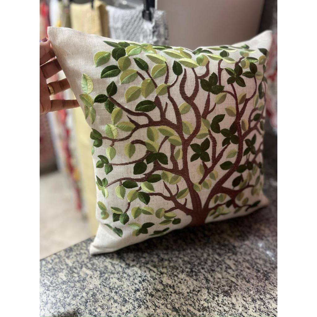 Capa de Almofada 45x45 Bordada em Linho com Zíper Decorativa Bordados Variados
