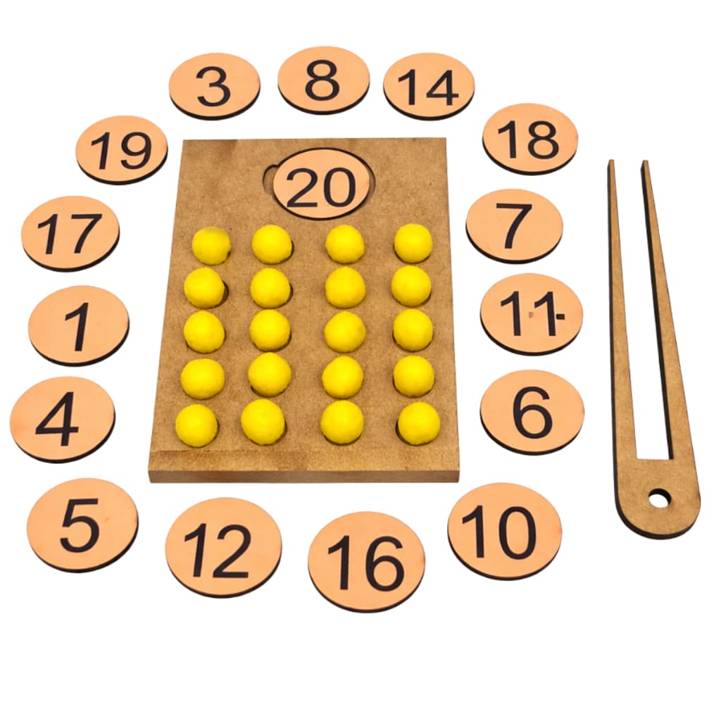 Brinquedo Pedagógico Madeira Montessori Jogo De Contagem Números E Quantidades Com Pinça Coordenação Motora MDF