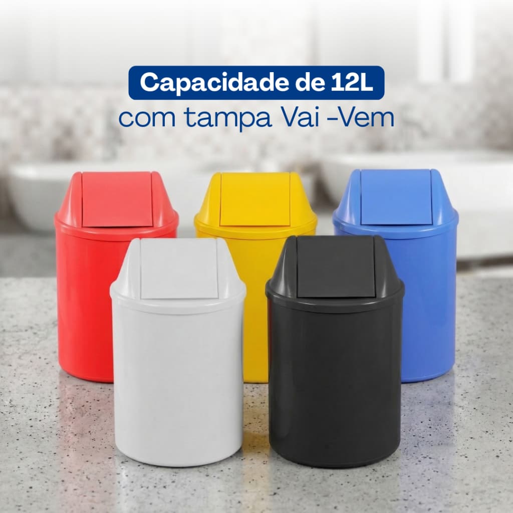 Lixeira Plástica 12 Litros Tampa Vai-Vem – Compacta, Moderna e Ideal para Casa, Escritórios e Ambientes Comerciais