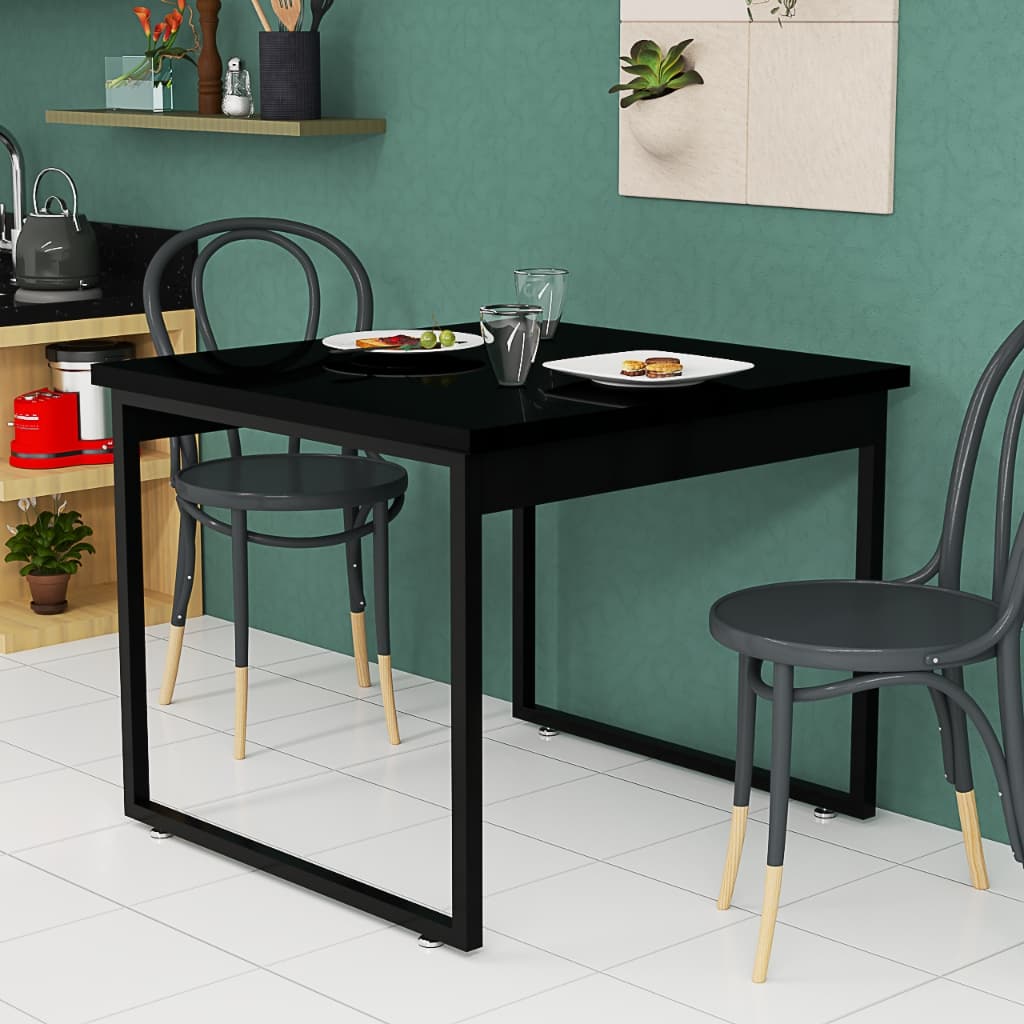 Mesa Industrial 80x80 Preta com Base Metálica Mesa de Jantar Moderna