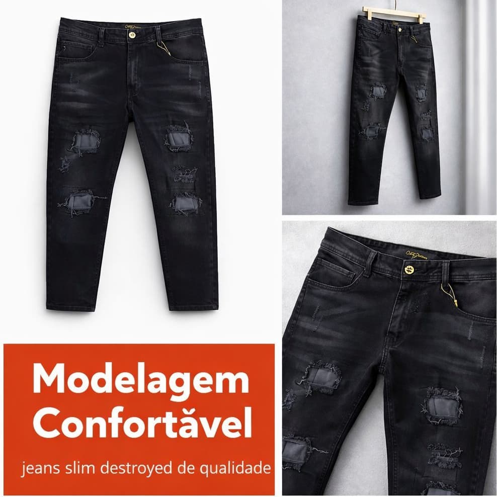 Calça Jeans Slim Masculino Jogador Alta qualidade Sofisticado