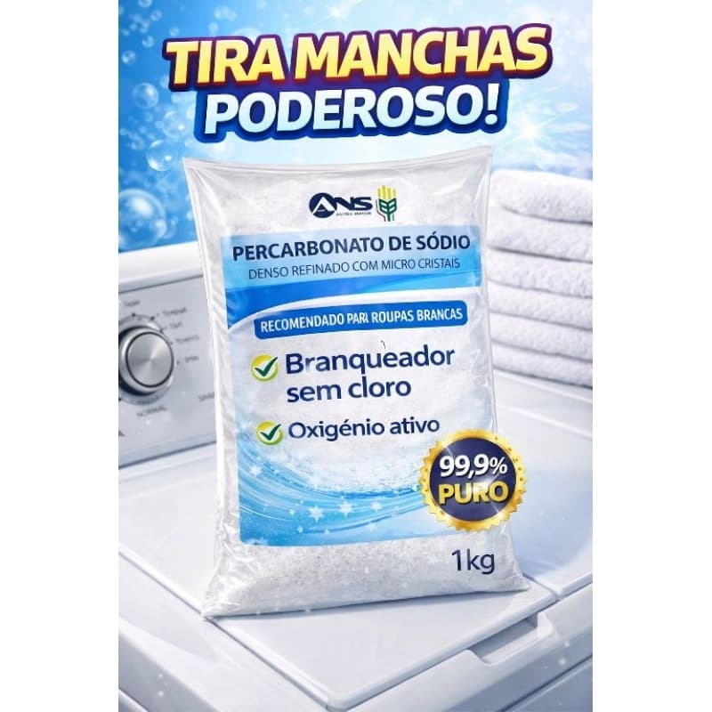 Tira Manchas Percarbonato de Sódio 1kg Para Roupas Brancas Limpeza Pesada Oxigênio Ativo Sem Cloro