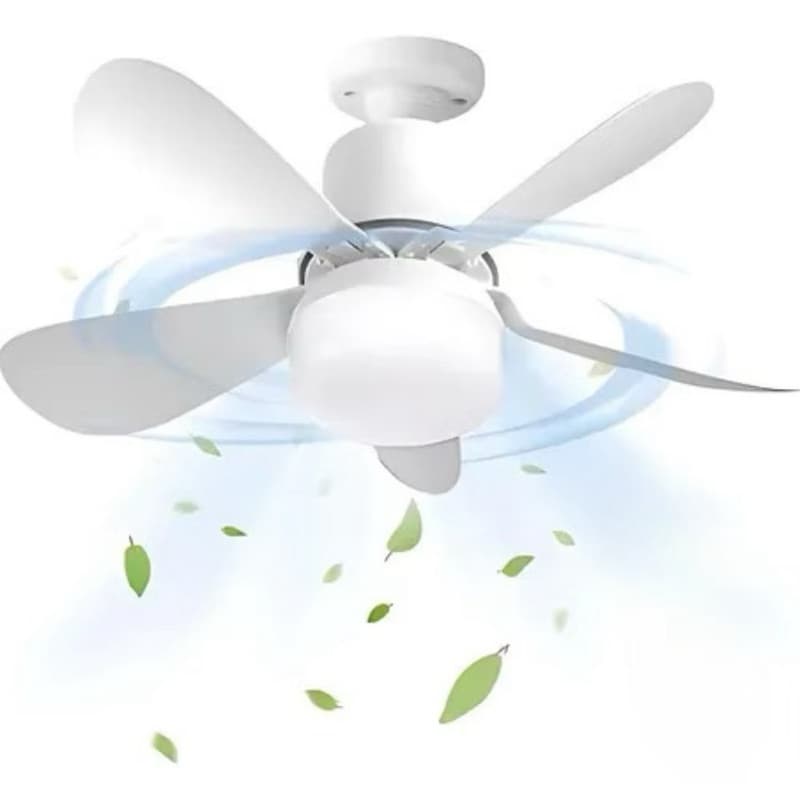 Ventilador de Teto com Lâmpada LED E27 40W e Controle Remoto | Silencioso Moderno 6 Pás Branco