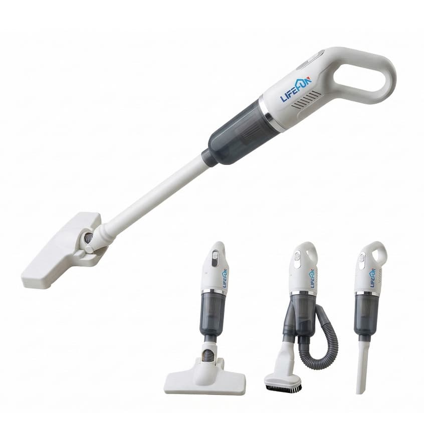 Aspirador de Pó 2 em 1 Sem Fio Portátil LIFEFUN Forte Sucção USB Branco para Casa e Carro