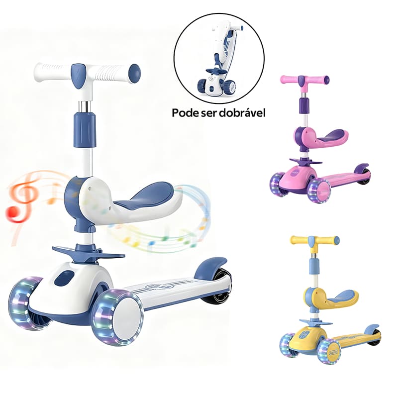Patinete Infantil com Led Som Musical Dobravel e Guidão Ajustável até 60Kg Menino Menina -B03