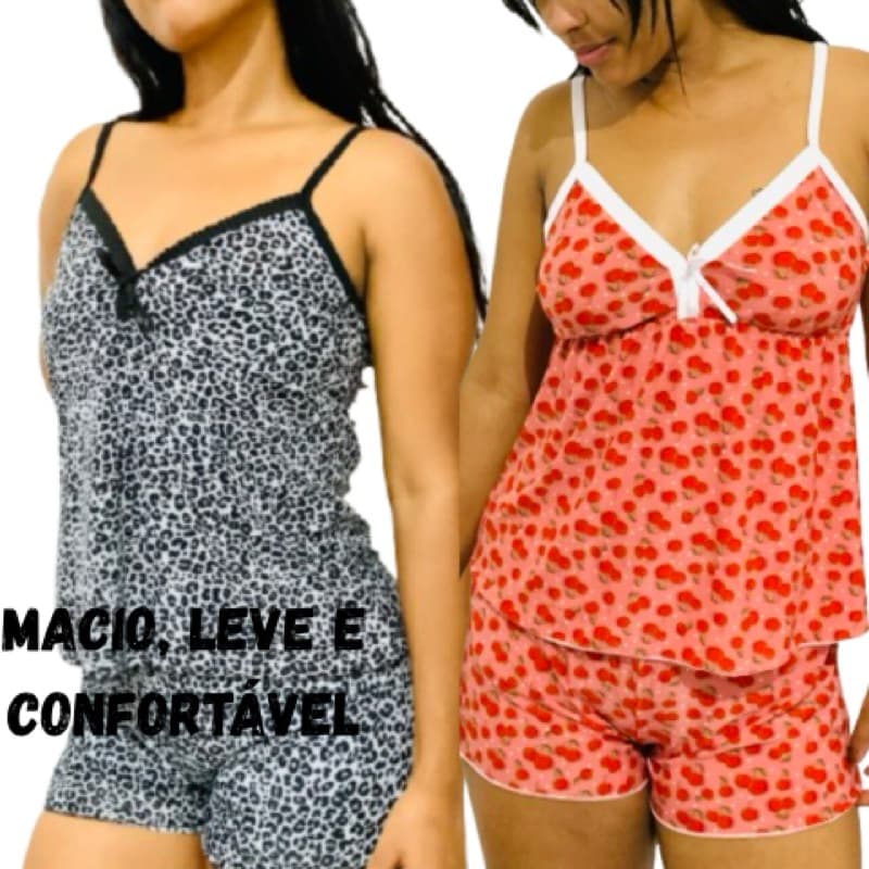 Kit 2 Baby Doll Feminino Confort Premium Pijama Short Doll Estampado Promoção Super Confortável