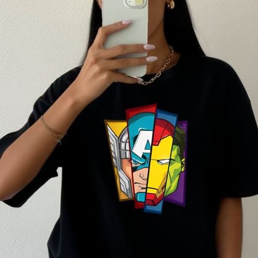 Camiseta Camisa Oversized 100%Algodão Feminina Vingadores Super Heróis Lançamento Liga da Justiça