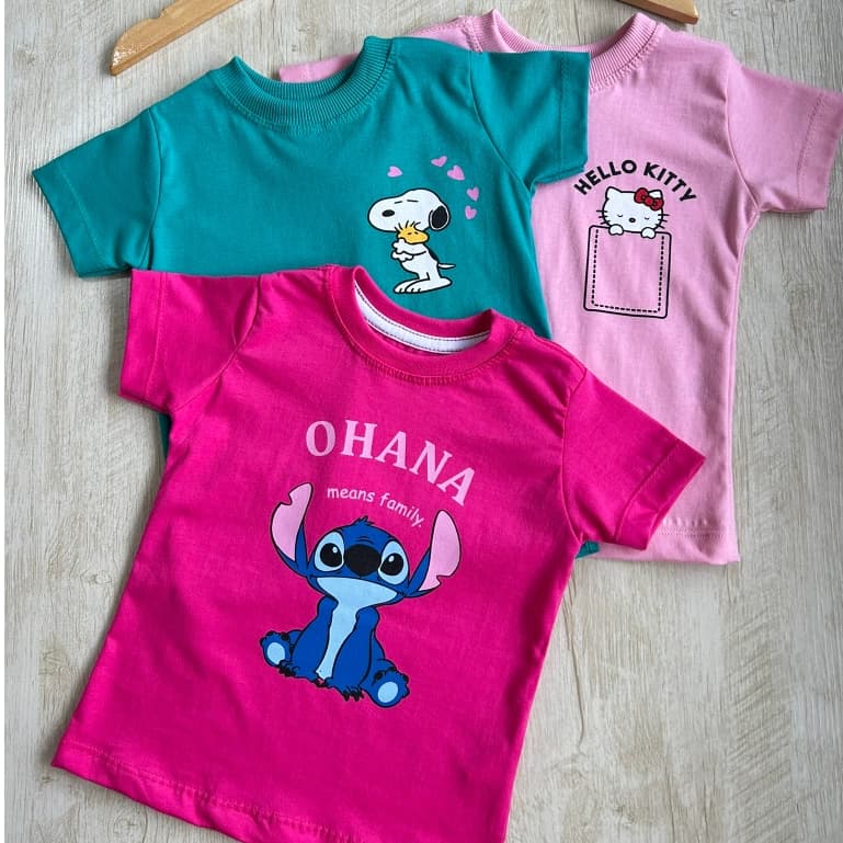 KIT COM 2, 3 e 5 BLUSINHAS INFANTIL CRIANÇA MENINA ESTAMPADA ALGODÃO CAMISETA COM MANGUINHA DE QUALIDADE PERSONAGENS