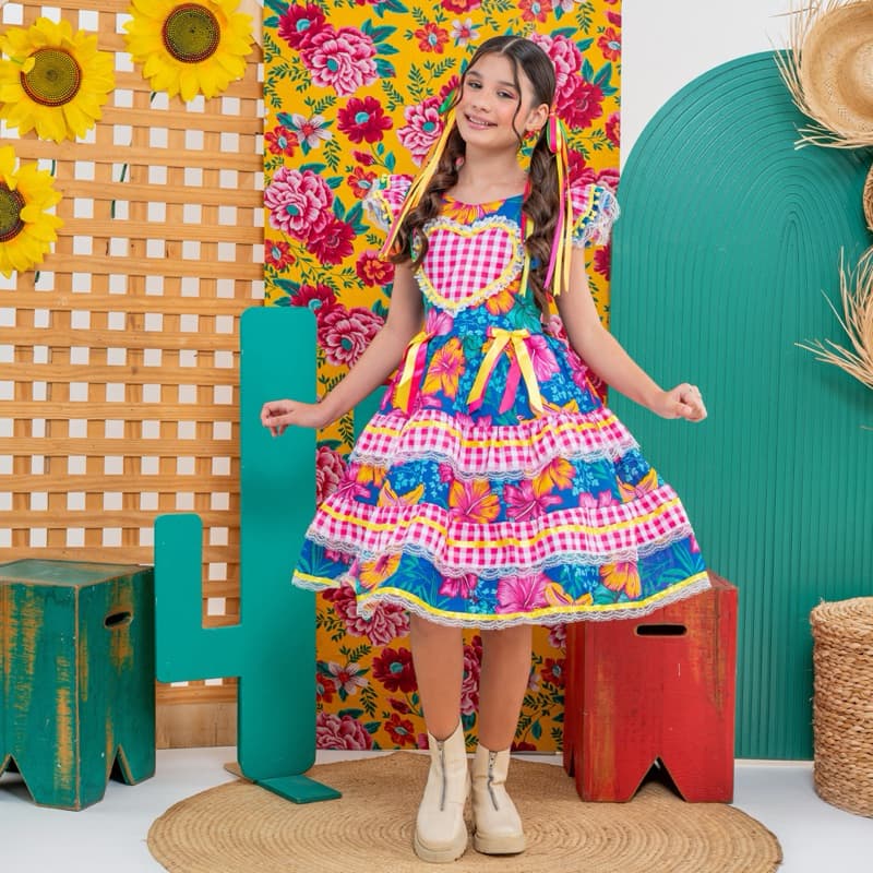 Vestido Junino Caipira Quadrilha Luxo | Vestido Festa Junina São João Xadrez Qudriculado Infantil