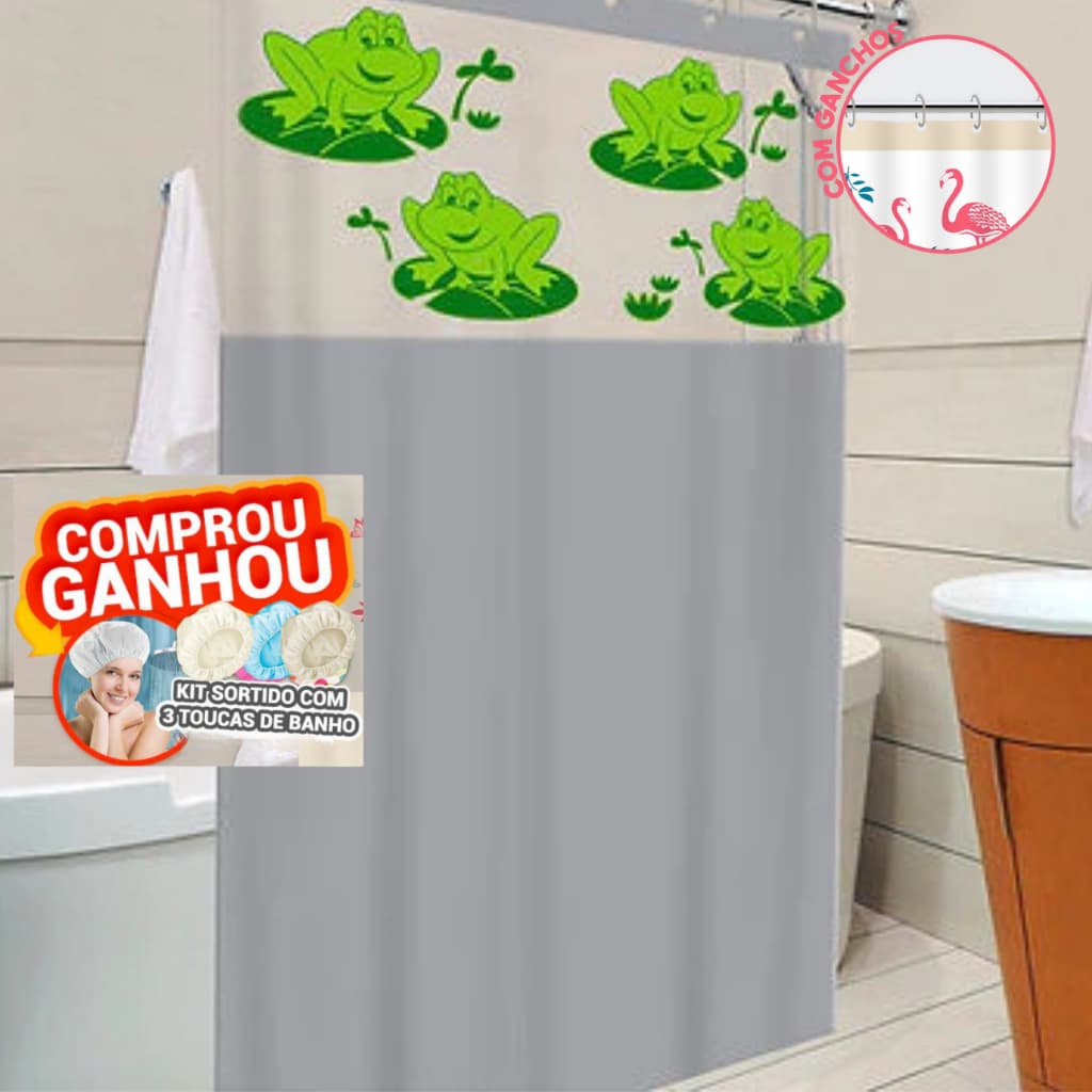 Cortina de Box para Banheiro Impermeável 1,36x2,00 – Anti Mofo com Ganchos | Estampada e Fácil de Limpar