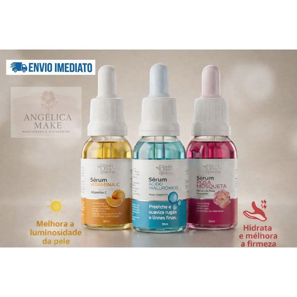 Sérum Facial Vitamina C30 ML, Ácido Hialurônico Facial 30ML e Rosa Mosqueta Facial 30ml Hidratante Regenerador Antiidade