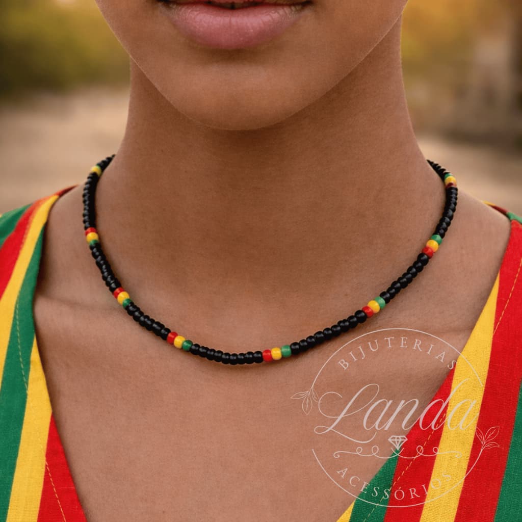 Colar Choker Gargantilha Miçanguinhas Reggae Jamaica Moda Praia Verão