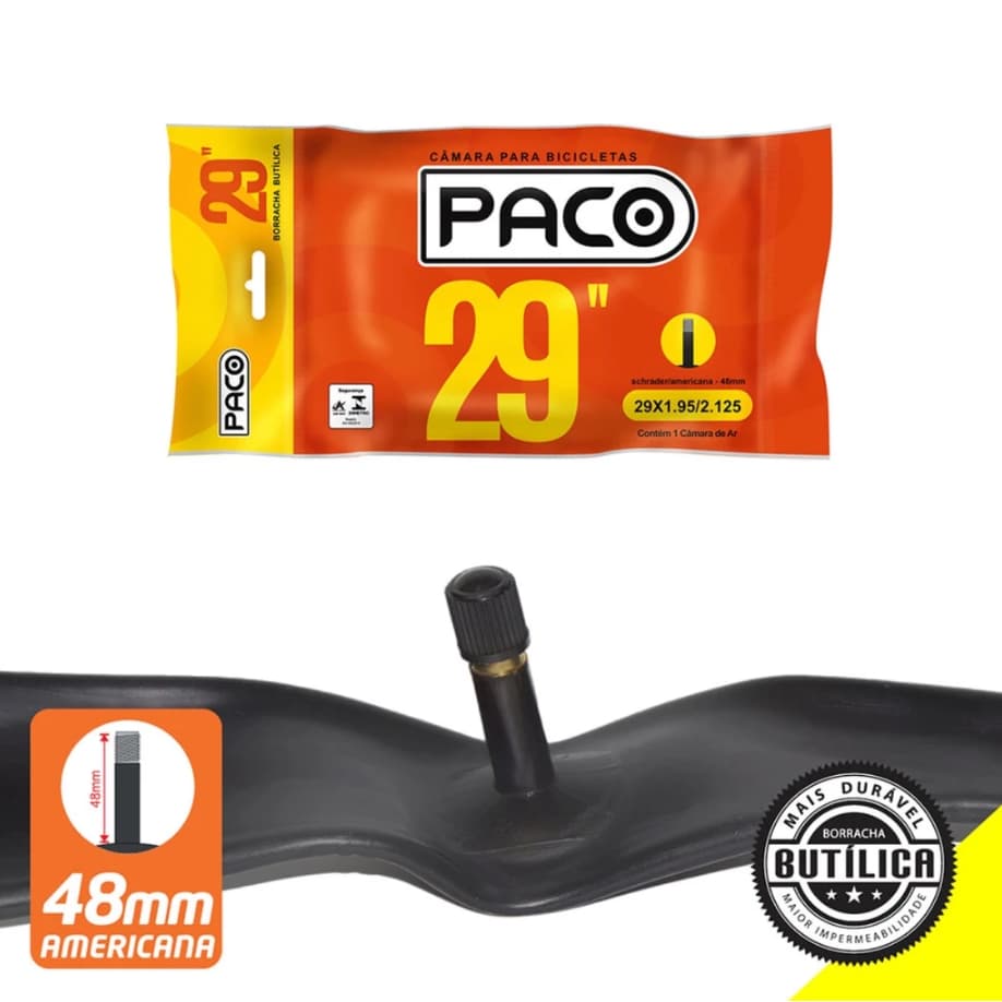 CAMARA 29X1.95/2.125 BUTILICA 48MM AMERICANA MTB BIKE PACO