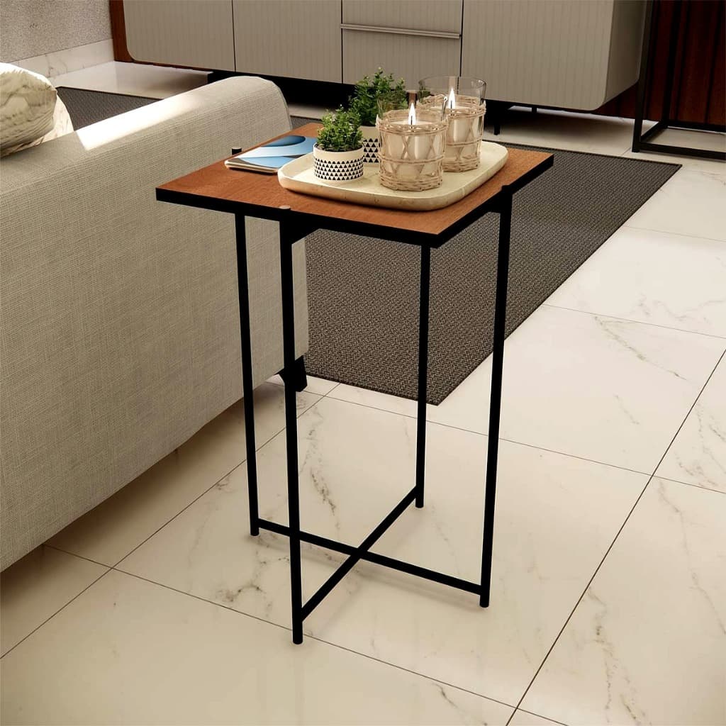 Mesinha De Centro Mesa Lateral Deapoio Sofa Sala Quadrada Estilo Industrial Alta Decorativa