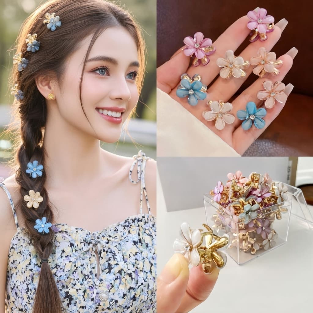 Kit12/24/36 Presilhas de Cabelo com Flores de Resina Dupla Face e Strass Acessório Fofo para Meninas
