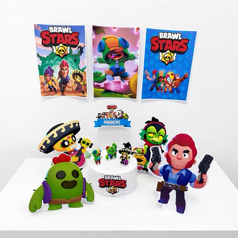 Kit Decoração Brawl Stars Festa Infantil | Só um Bolinho Completo com Painel e Displays