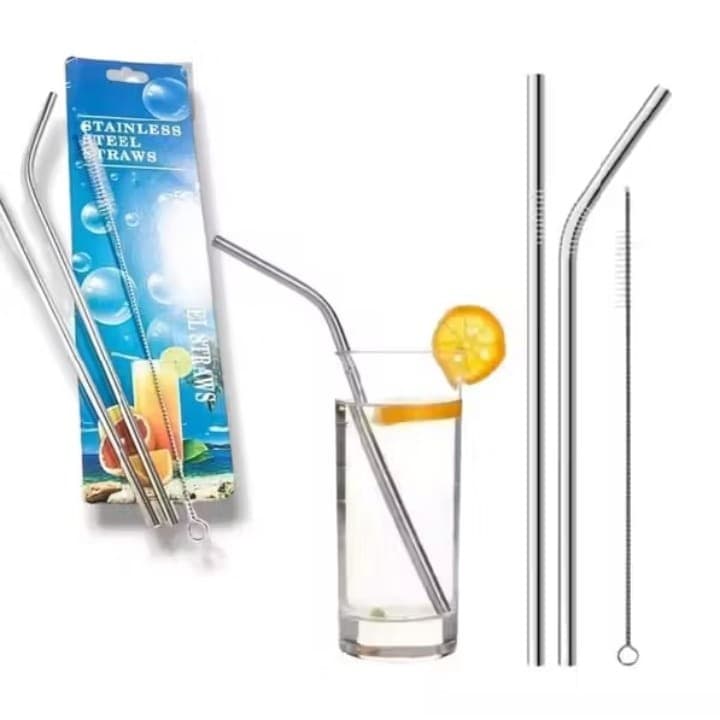 Kit 2 Canudos Inox Reutilizáveis + Escova de Limpeza | Canudo de Aço Inoxidável Sustentável para Drinks, Suco e Bebidas
