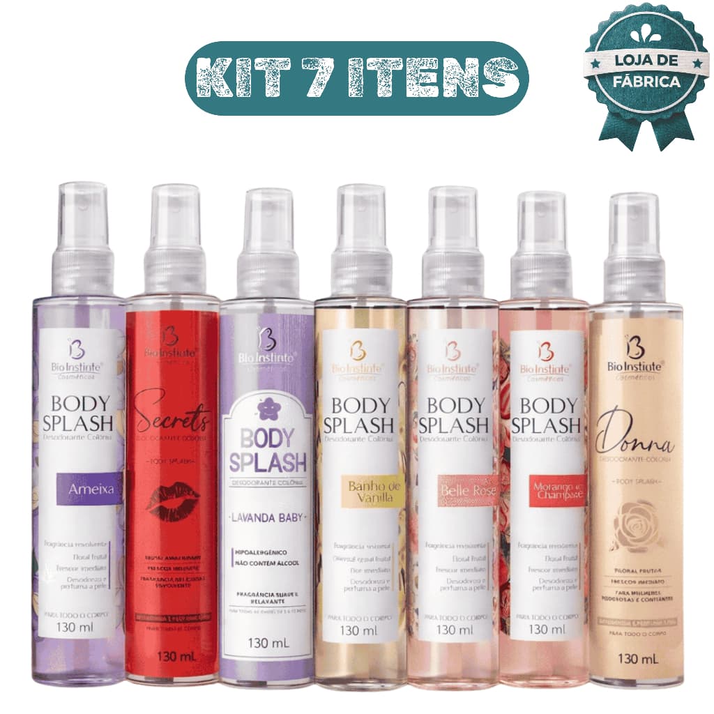Kit 7 Body Splash 130ml Alta Fixa莽茫o Dia e Noite Colonia Desodorante Corporal Bio Instinto