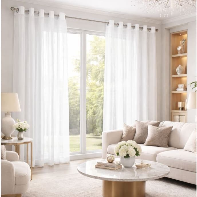 Cortina para Quarto/Sala Voil Flame com Ilhós Cromado 2,80m x 2,30m Tecido Rustico