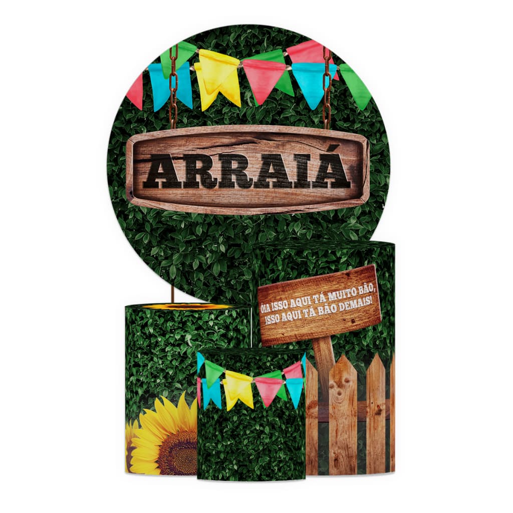 Kit Festa Capa Cilindros + Capa Painel Decoração Festa Junina São João Arraiá Tecido Sublimado