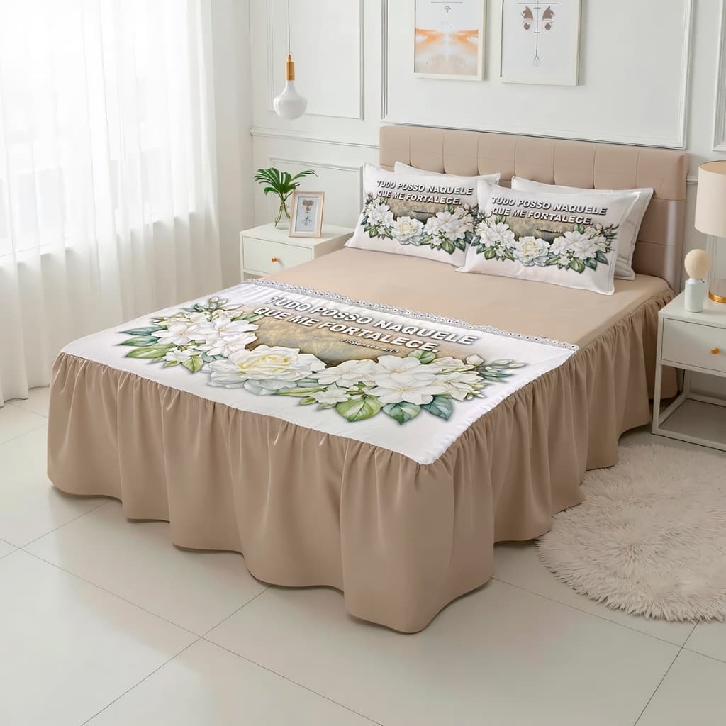 Jogo De Cama Casal Religioso 3 Peças Poliéster 2,40m x 2,45m