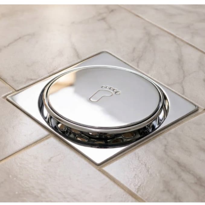 Ralo Click 10x10 Aço Inox Quadrado Banheiro Inteligente Com Caixilho Cromado