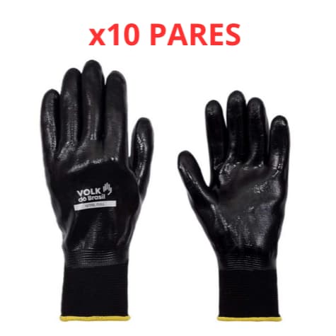 Kit 10 Luva Nitril Full Volk CA 25280 Luva Tatil Impermeável Banho Nitrílico Óleo Multitato Quimica