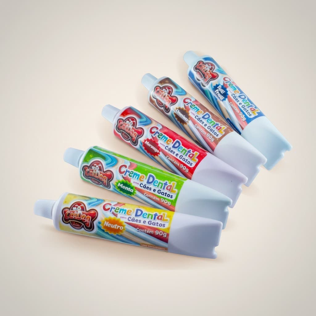 Creme Dental Pet 90g com 4 Sabores - Higiene Bucal para Cães e Gatos, Ajuda no Hálito Fresco e Limpeza dos Dentes