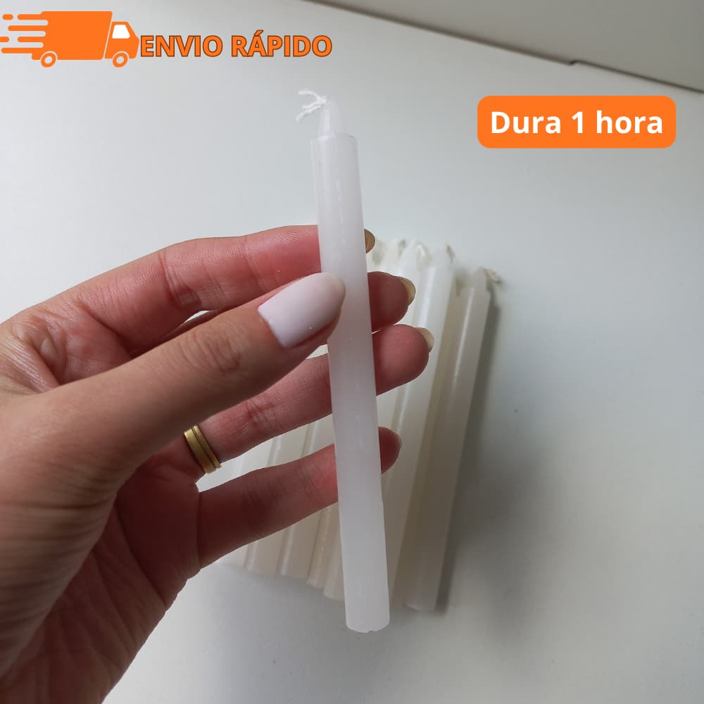 50 Vela Branca - Vela De 1 Hora (9 x 1 Cm) 7g  - 100% Parafina Pura