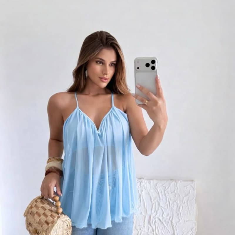 Blusinha em Tule Feminina com Aro e Alças Finas | | Estilo Elegante e Sensual Moda Tendência