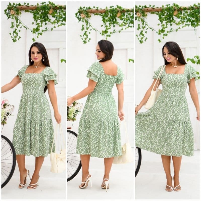 Vestido Duna Estampado Midi Feminino – Elegante, Confortável e Delicado