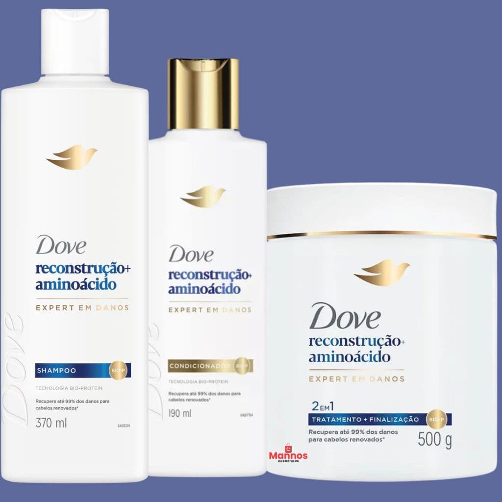 Kit Dove Shampoo Condicionador e Máscara Reconstrução Aminoácidos Expert Danos 500g