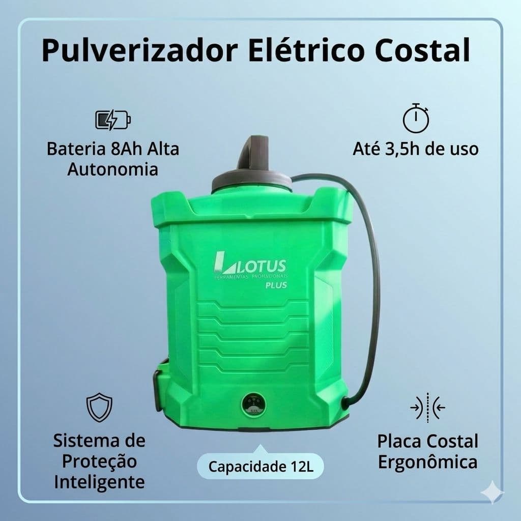Pulverizador Elétrico Costal 12L Plus – Bateria 12V 8Ah