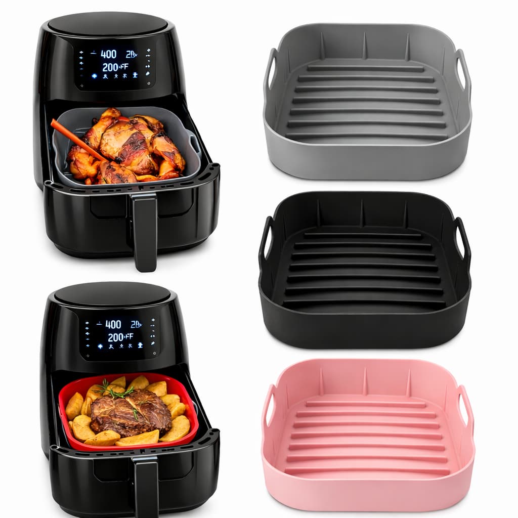Formas Silicone Air Fryer Assadeira Quadrada Reutilizável Antiaderente Forno Cesto Cozinha