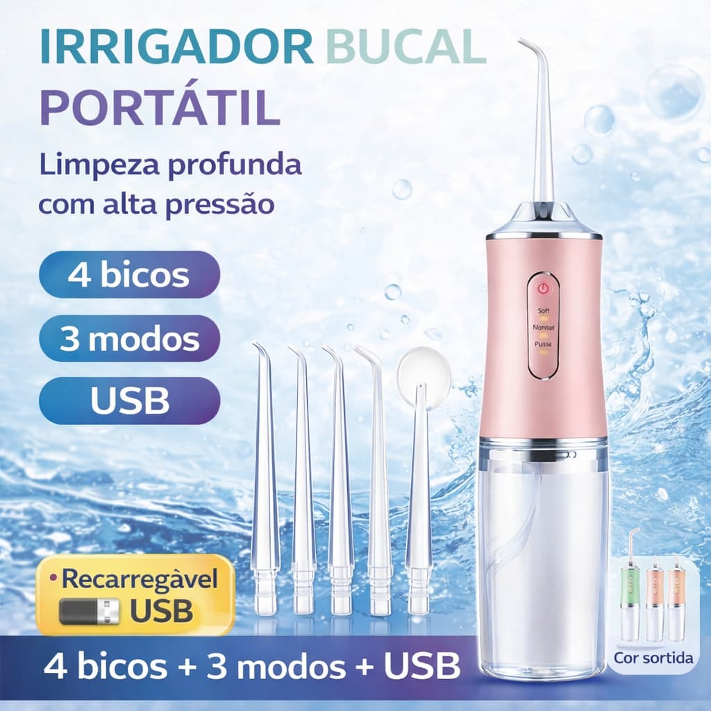Irrigador Bucal Portátil 3 Modos Recarregável Limpeza Profunda E Cuidado Gengival