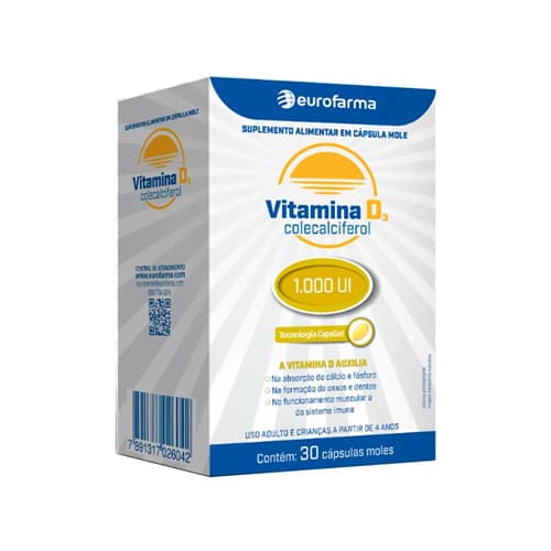 Vitamina D3 1000UI c/30 cápsulas - Eurofarma